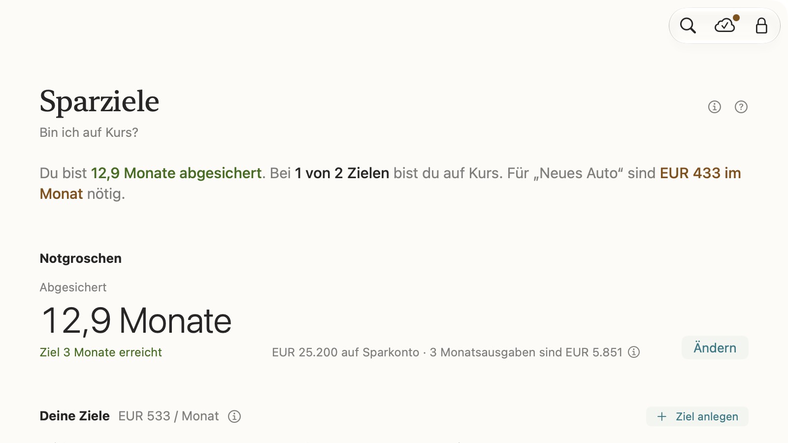 centino, Sparziele: Notgroschen und Ziele