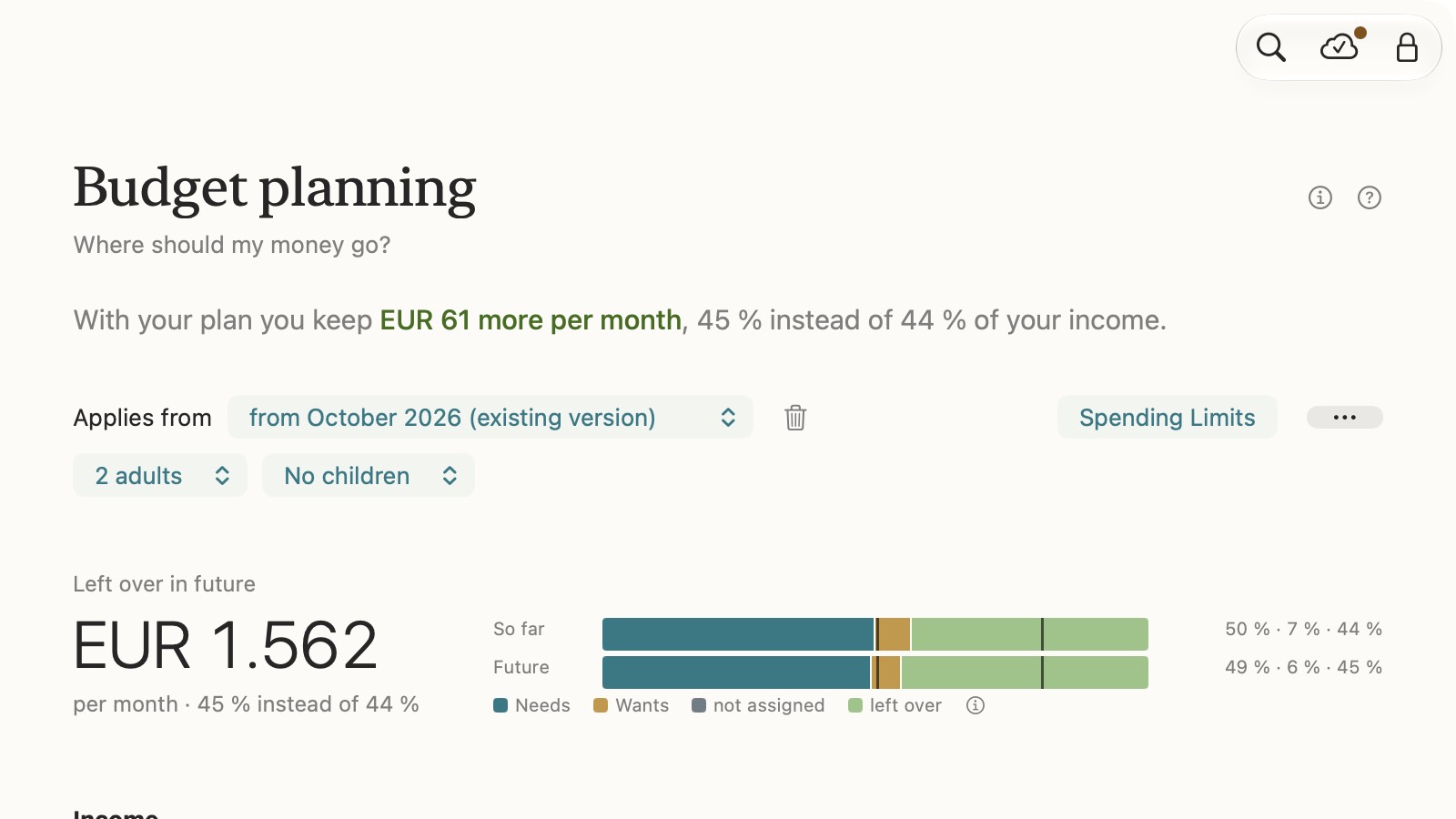 centino, Budget planning: so far and in future by budget group