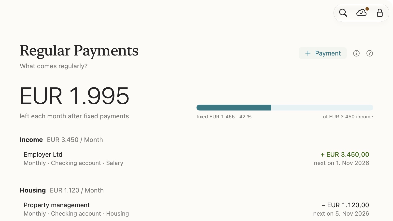 centino regular payments: what's left after fixed costs