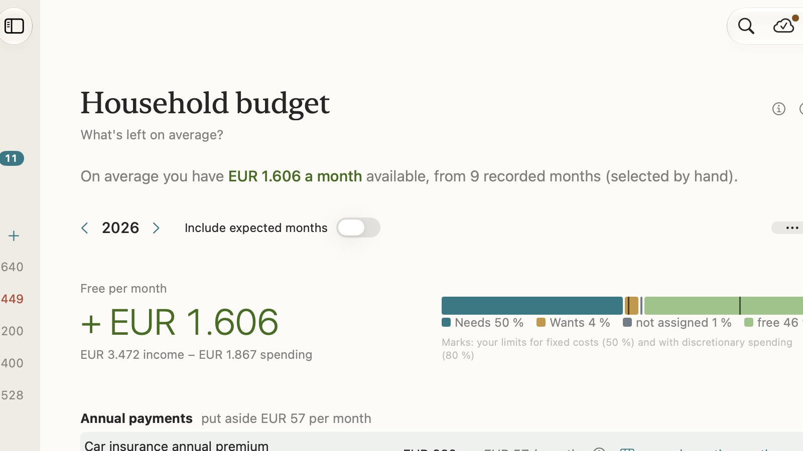centino, Household statement: what's left on average each month