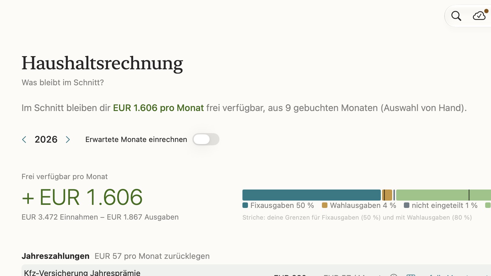 centino, Haushaltsrechnung: was im Schnitt jeden Monat bleibt